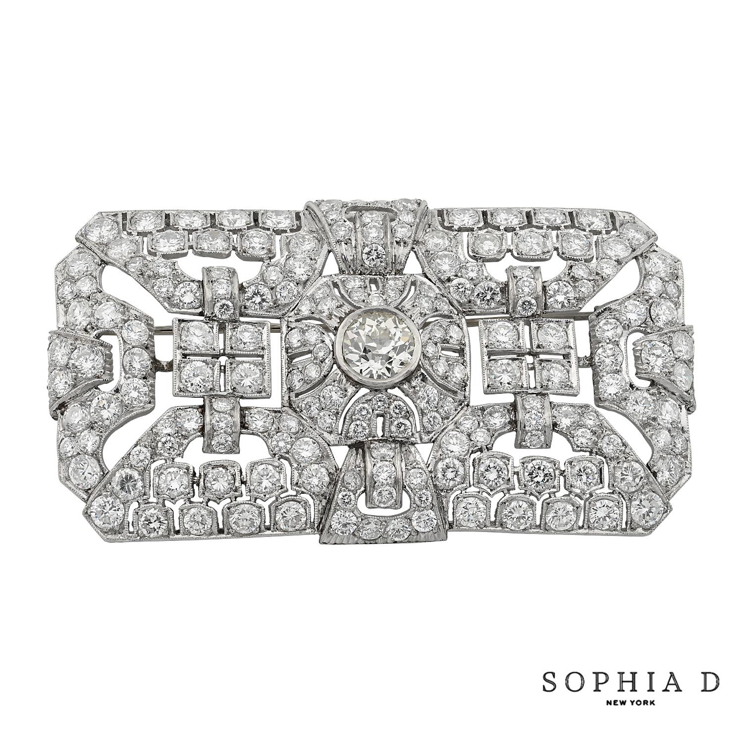 Sophia D. Art Deco Inspired Diamond Brooch In New Condition For Sale In New York, NY