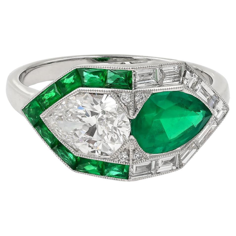Sophia D. S Deco Ring with Emerald and Diamond