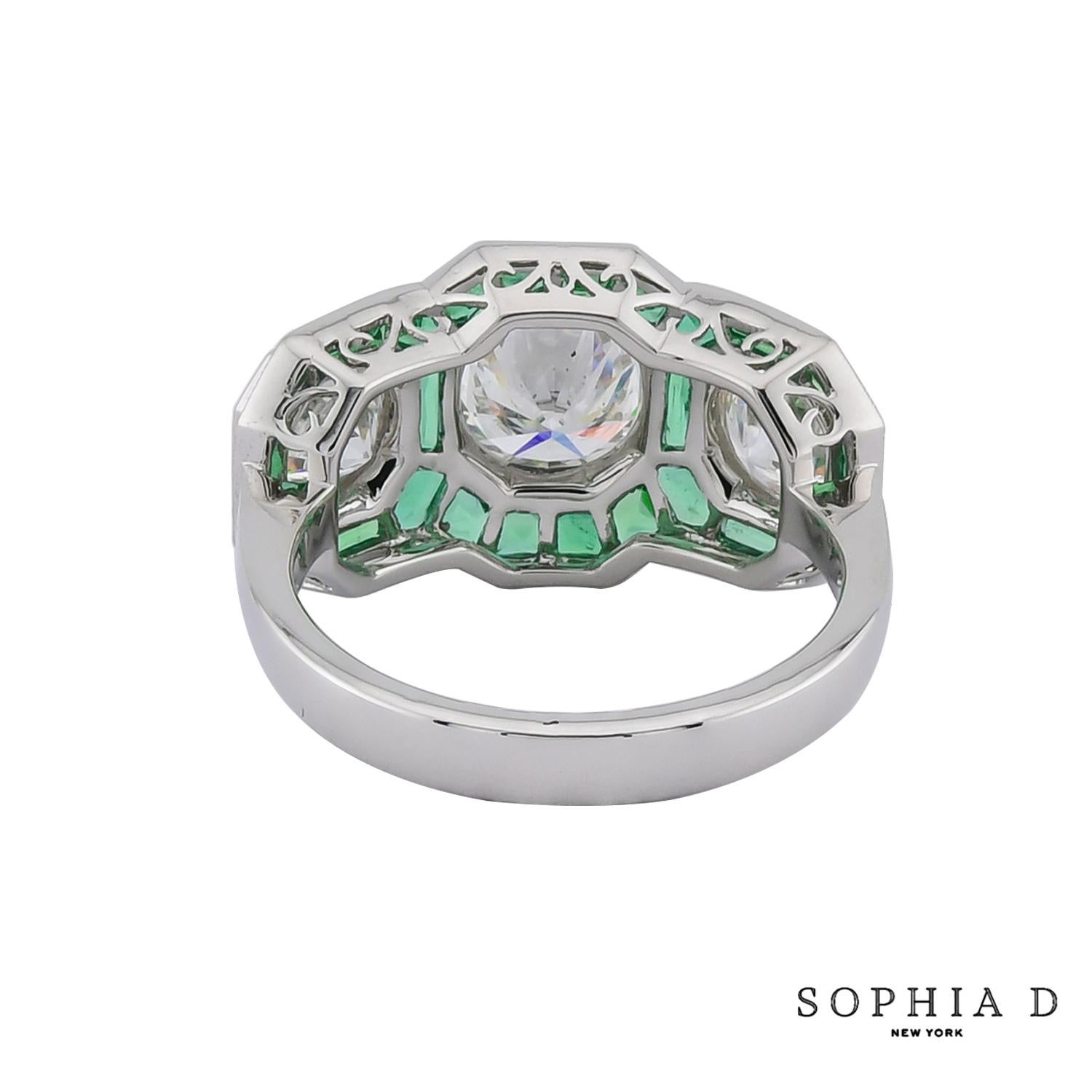 Art Déco Anello a tre pietre di ispirazione Art Deco di Sophia D. in vendita