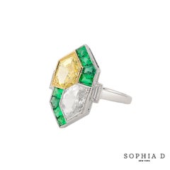 Sophia D Art Deco Anello a mosaico con diamanti gialli e bianchi taglio Kite, in platino e