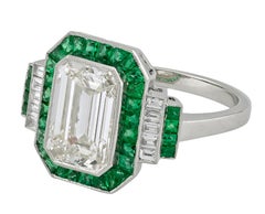 Sophia D Art Deco Mosaic Emerald and Diamond Ring Platinum