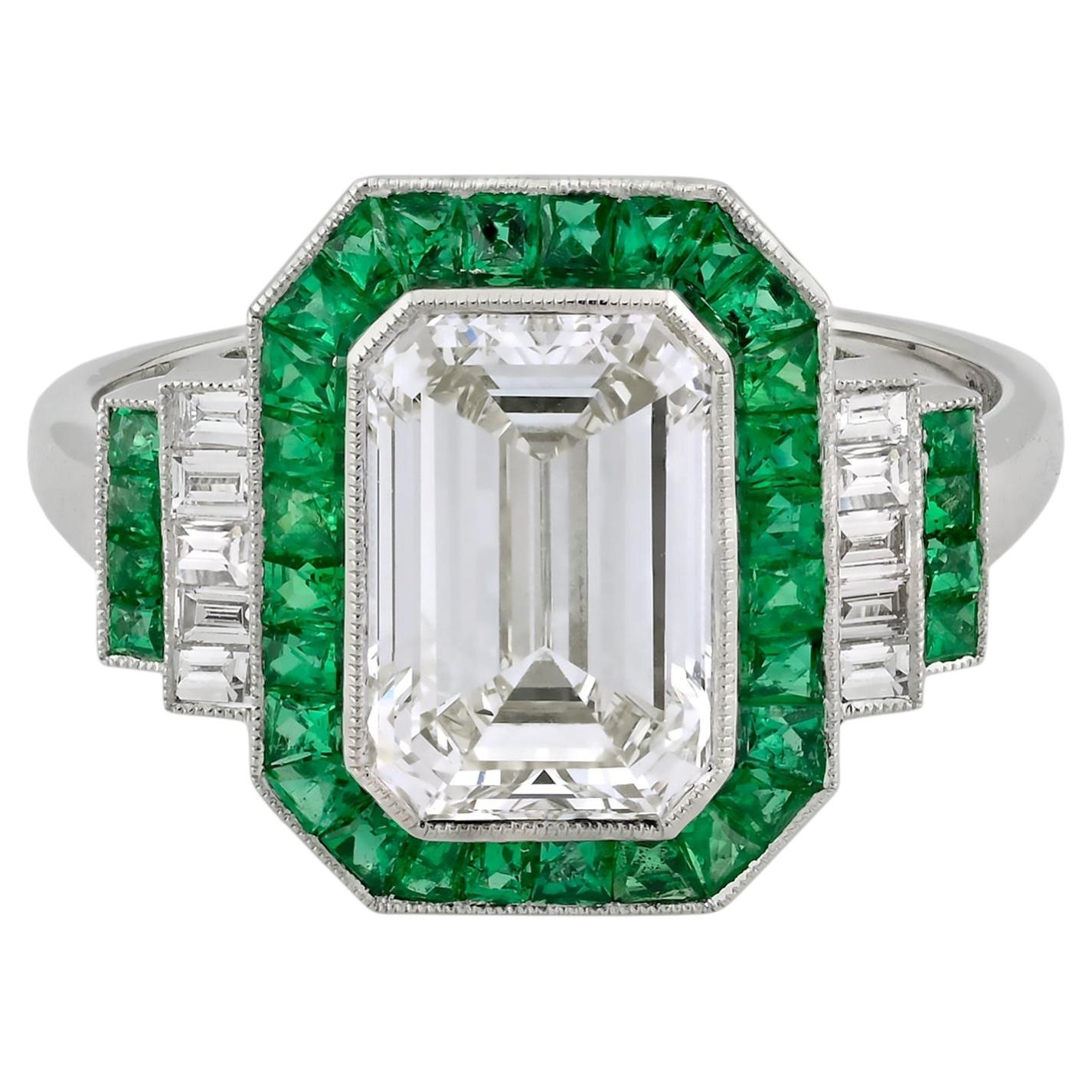 Sophia D Anillo Art Déco Mosaico Esmeralda y Diamante Platino