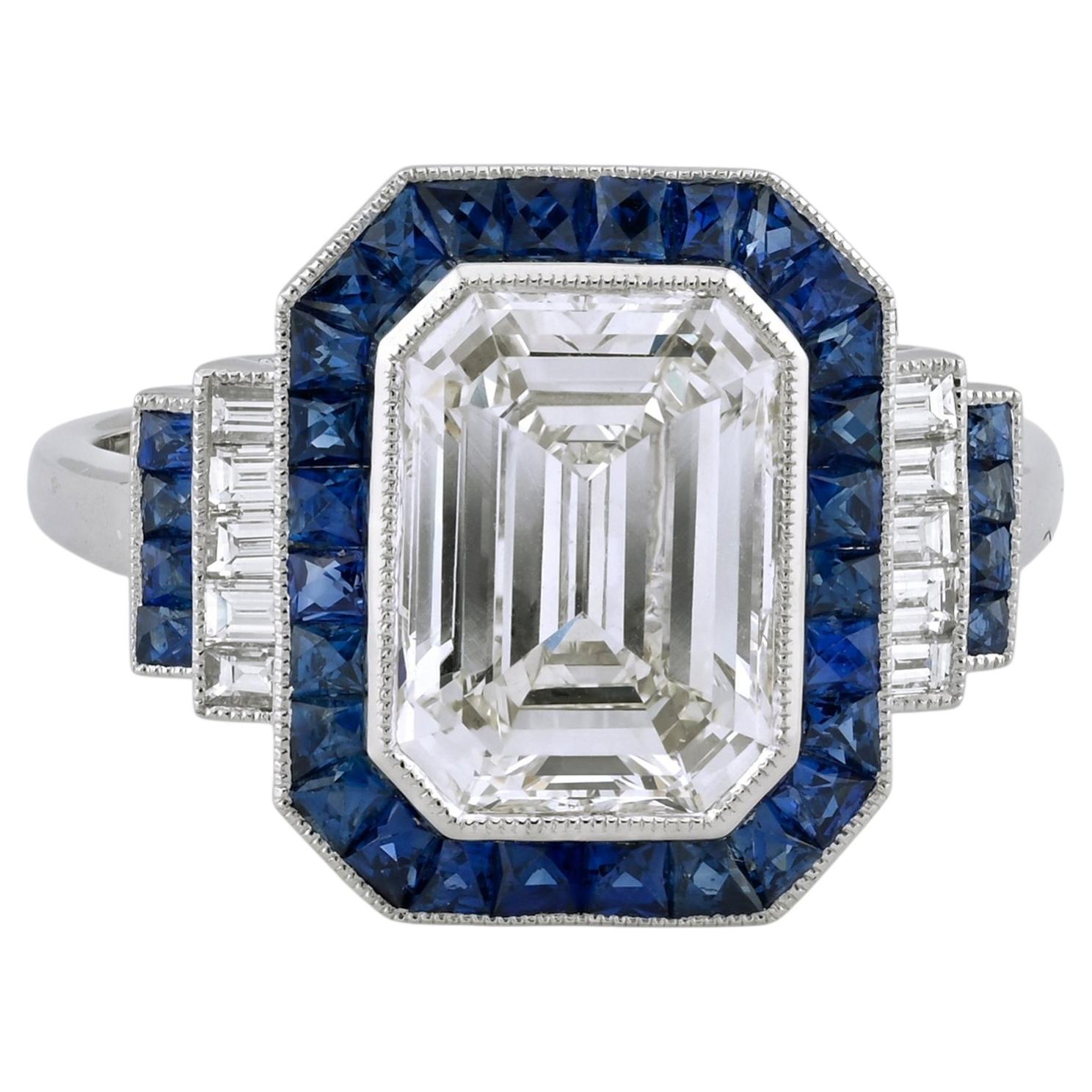 Sophia D Art Deco Mosaic Sapphire and Diamond Ring Platinum