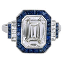 Sophia D Art Deco Mosaic Sapphire and Diamond Ring Platinum