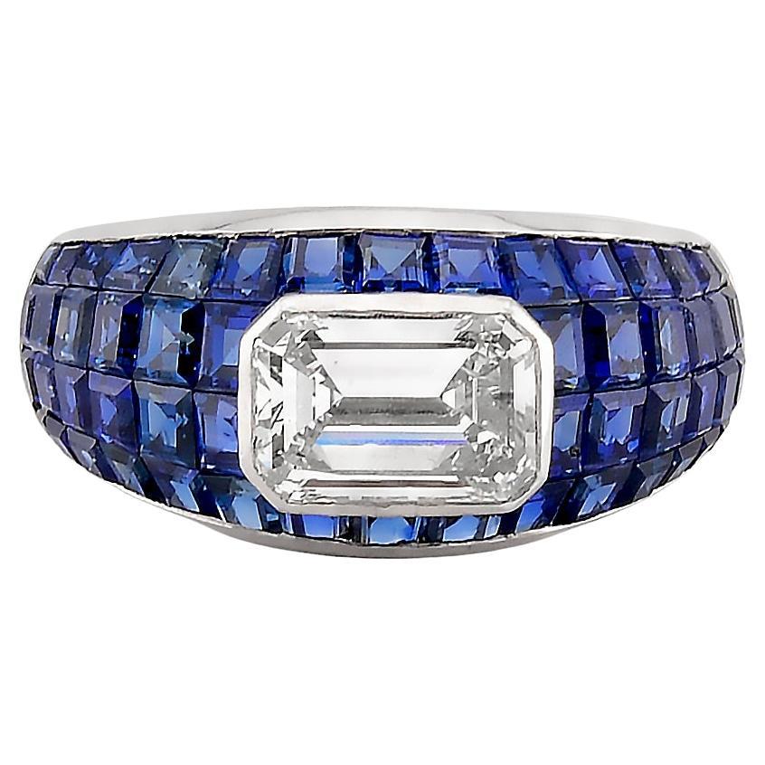 Sophia D Art Deco Mosaik Saphir und Diamantring im Smaragdschliff