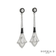 Pendientes de gota Sophia D Art Déco de diamantes redondos y ovalados en platino