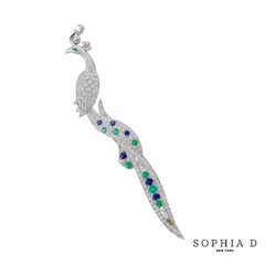 Sophia D Art Deco Style Peacock Brooch with Diamonds, Sapphires, and Emeralds