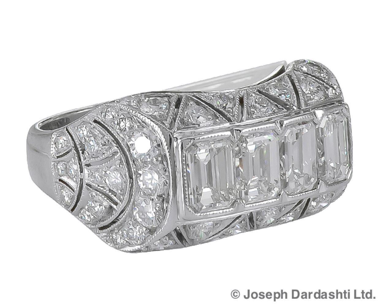 Emerald Cut Sophia D. Art Deco Platinum Ring For Sale