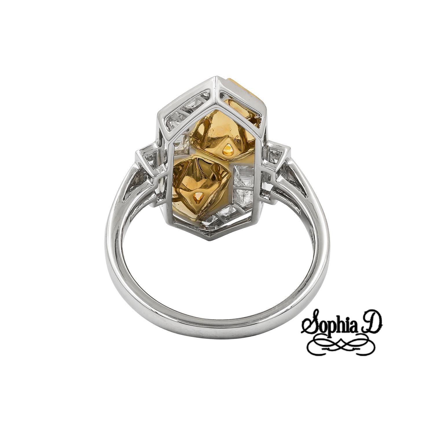 Sophia D. Art Deco Platinum Ring with Yellow Diamond and White Diamond In New Condition For Sale In New York, NY