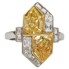 Bague Art déco Sophia D. en platine avec diamant jaune et diamant blanc