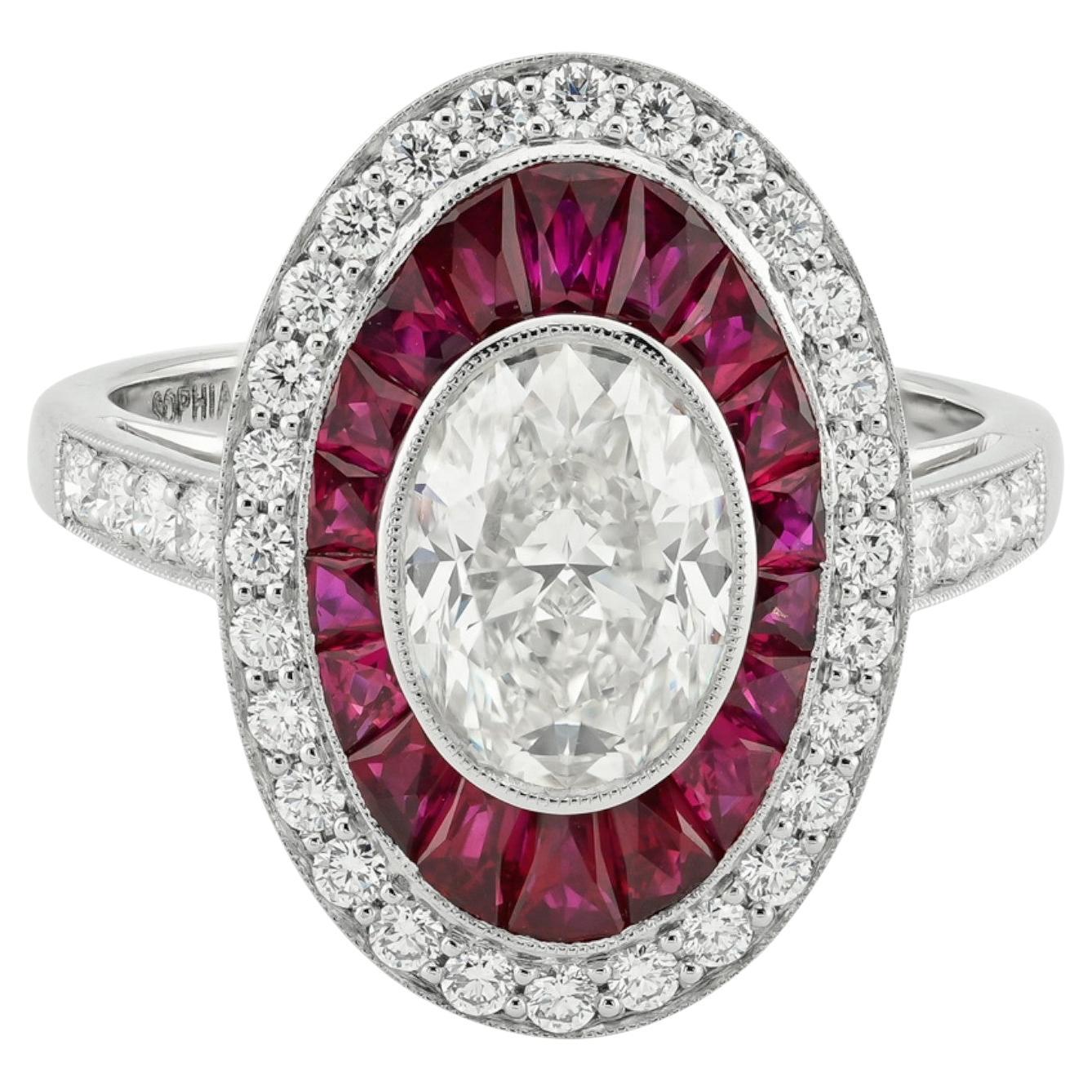 Anello in platino ovale con rubino e diamanti D.D. Art.