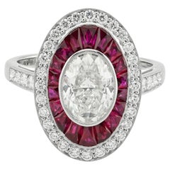 Sophia D Art Deco Ruby and Diamond Oval Platinum Ring