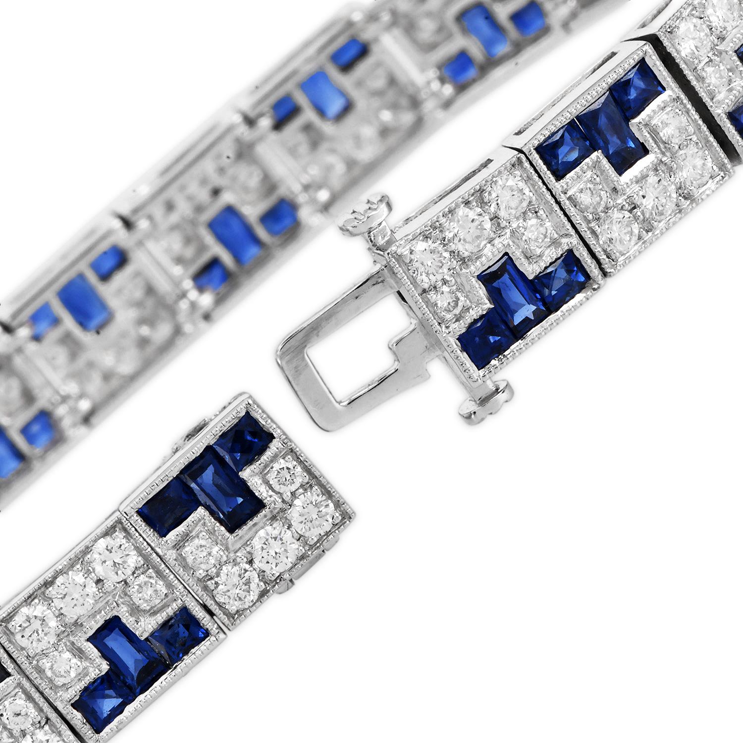 Sophia D, bracelet ligne Art déco en platine, saphirs et diamants Pour femmes en vente