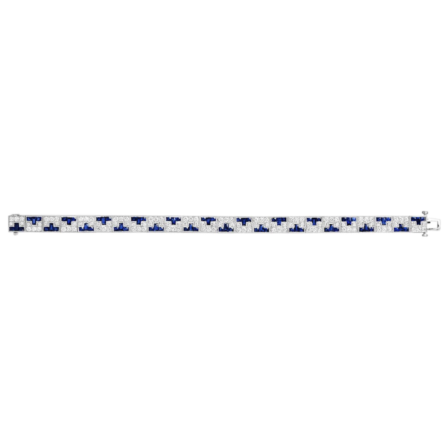 Sophia D, bracelet ligne Art déco en platine, saphirs et diamants en vente 1
