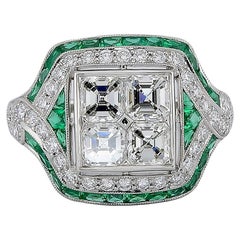 Sophia D Art Deco Style Diamond and Emerald Ring