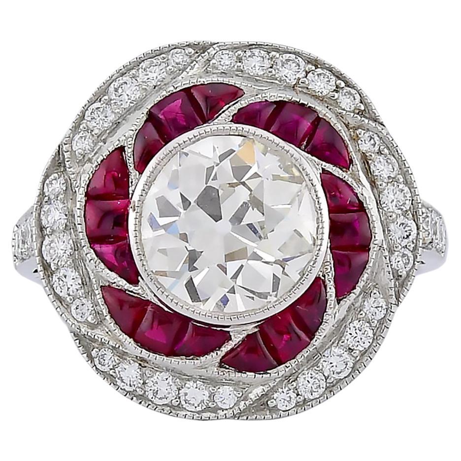 Sophia D. Art Deco Style Diamond and Ruby Floral Ring