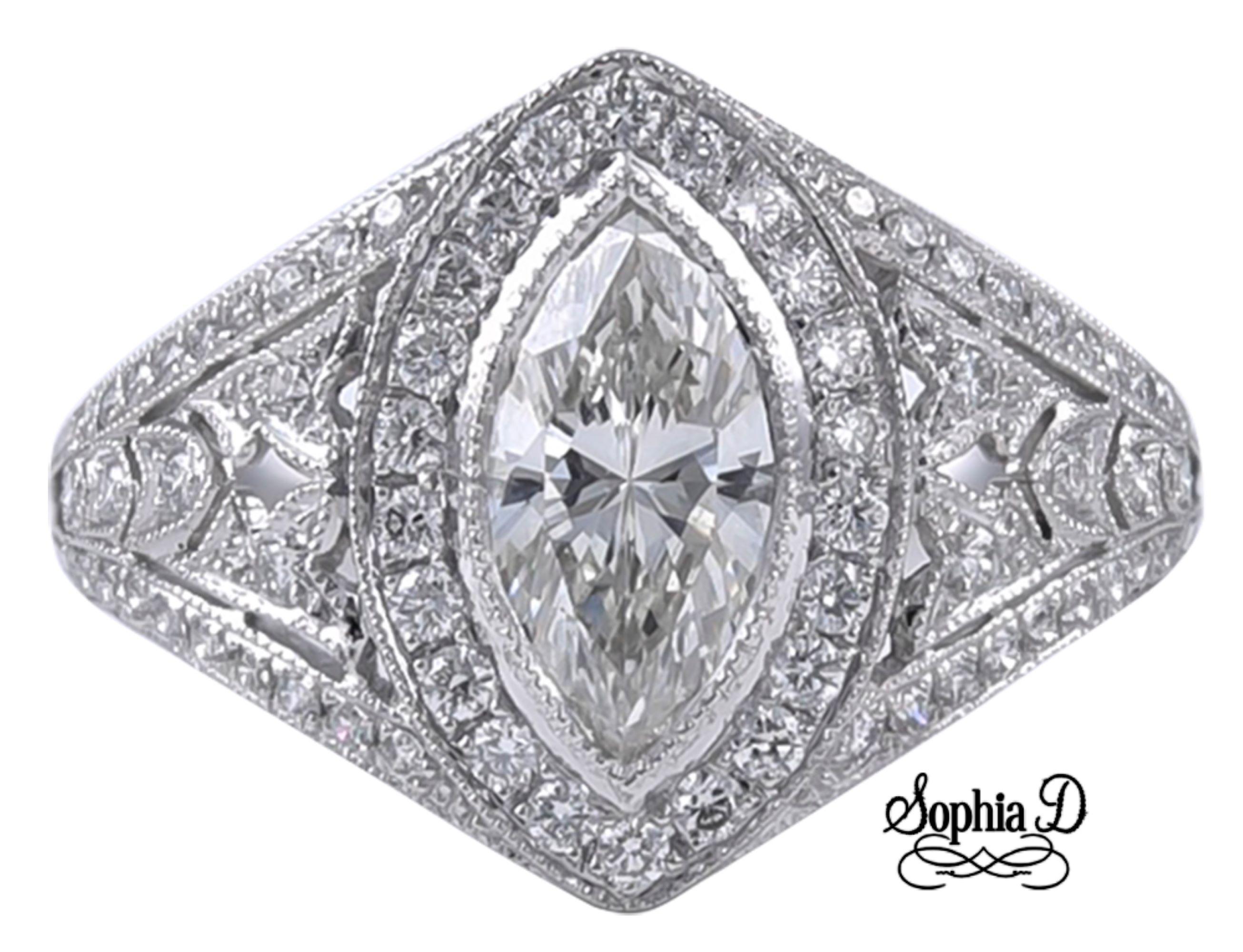 Sophia D. Art Deco Style Diamond Ring In New Condition In New York, NY