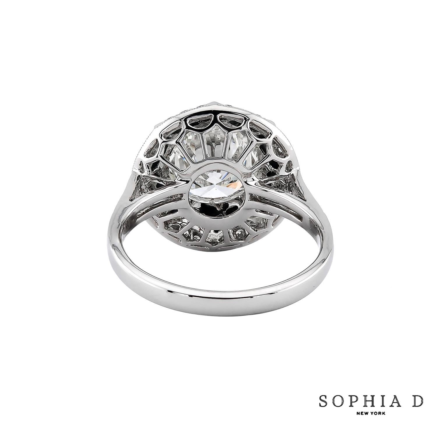 Sophia D Art Deco Style Onyx & Diamond Halo Ring In New Condition For Sale In New York, NY
