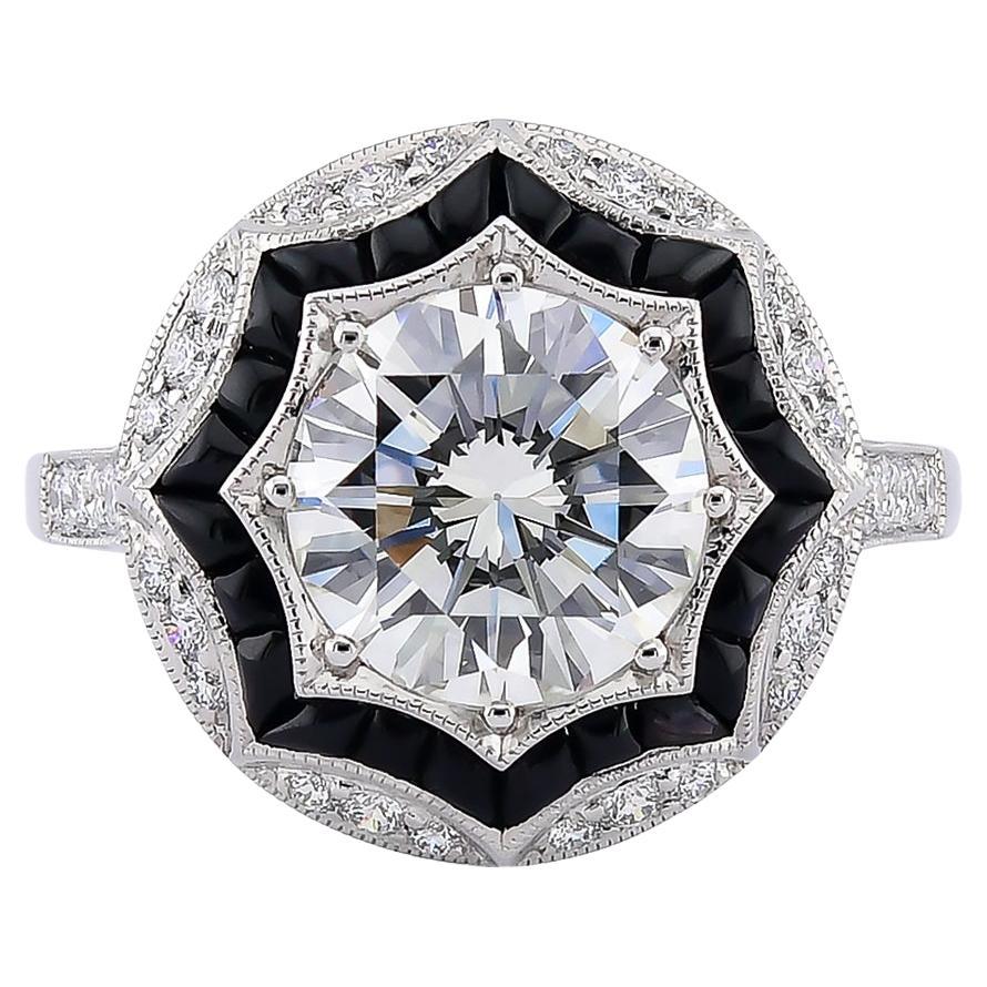 Sophia D Art Deco Style Onyx & Diamond Halo Ring
