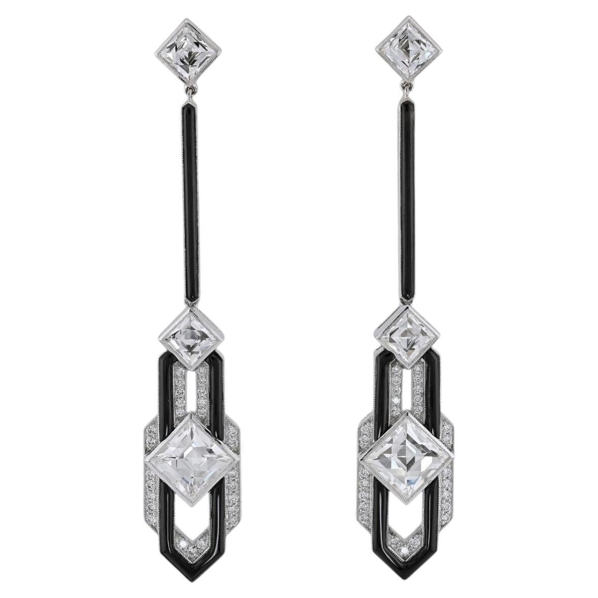 Pendientes colgantes de Sophia D con diamantes de talla cuadrada y ónix, estilo Art Déco en venta