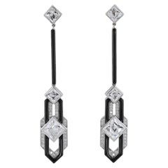 Sophia D Art Deco Style Square Cut Diamond and Onyx Drop Earrings