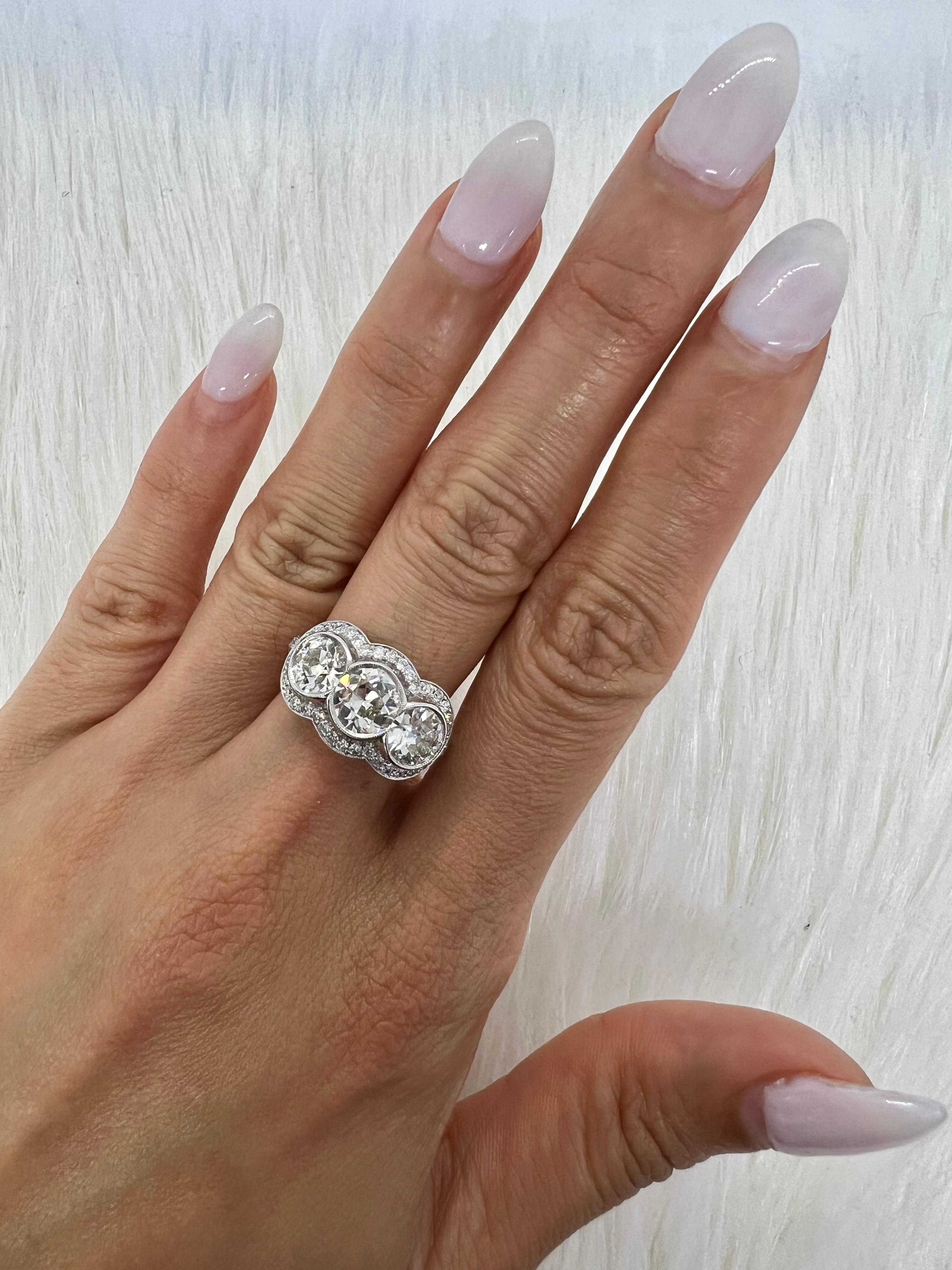 Sophia D. Art Deco Three Stone Diamond Ring For Sale 1