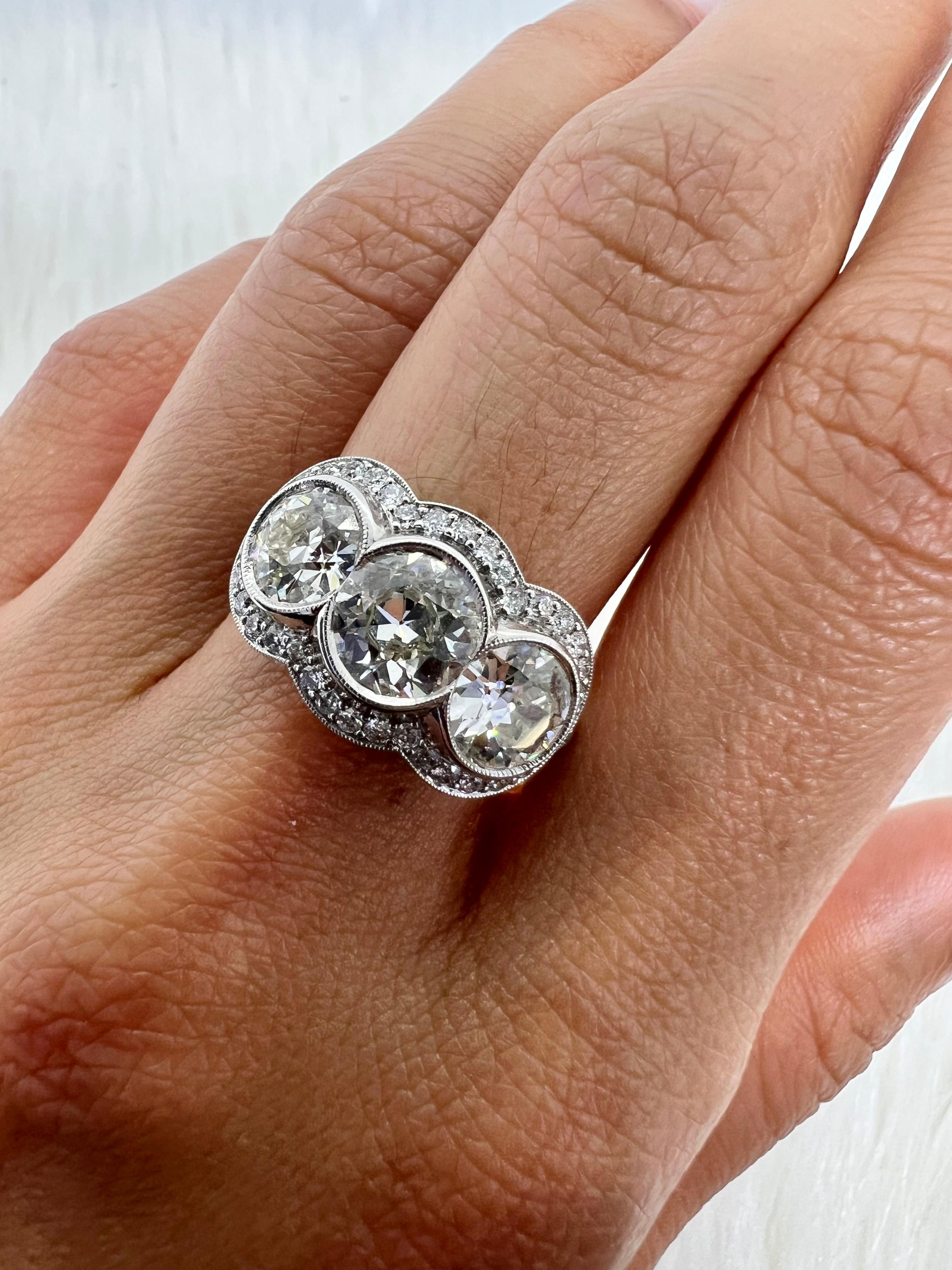 Sophia D. Art Deco Three Stone Diamond Ring For Sale 2