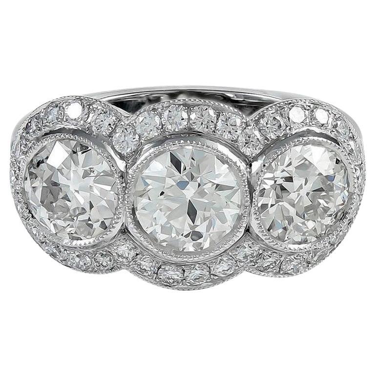 Sophia D. Art Deco Three Stone Diamond Ring For Sale