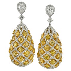 Sophia D Art Deco Yellow and White Diamond Drop Earrings Platinum and 18K Yellow