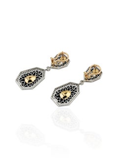 Sophia D Art Deco Gelb Diamant und Onyx Tropfen Ohrringe Platin & 18K Gelb Go