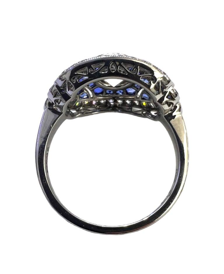 Round Cut Sophia D. Blue Sapphire and Diamond Art Deco Ring For Sale