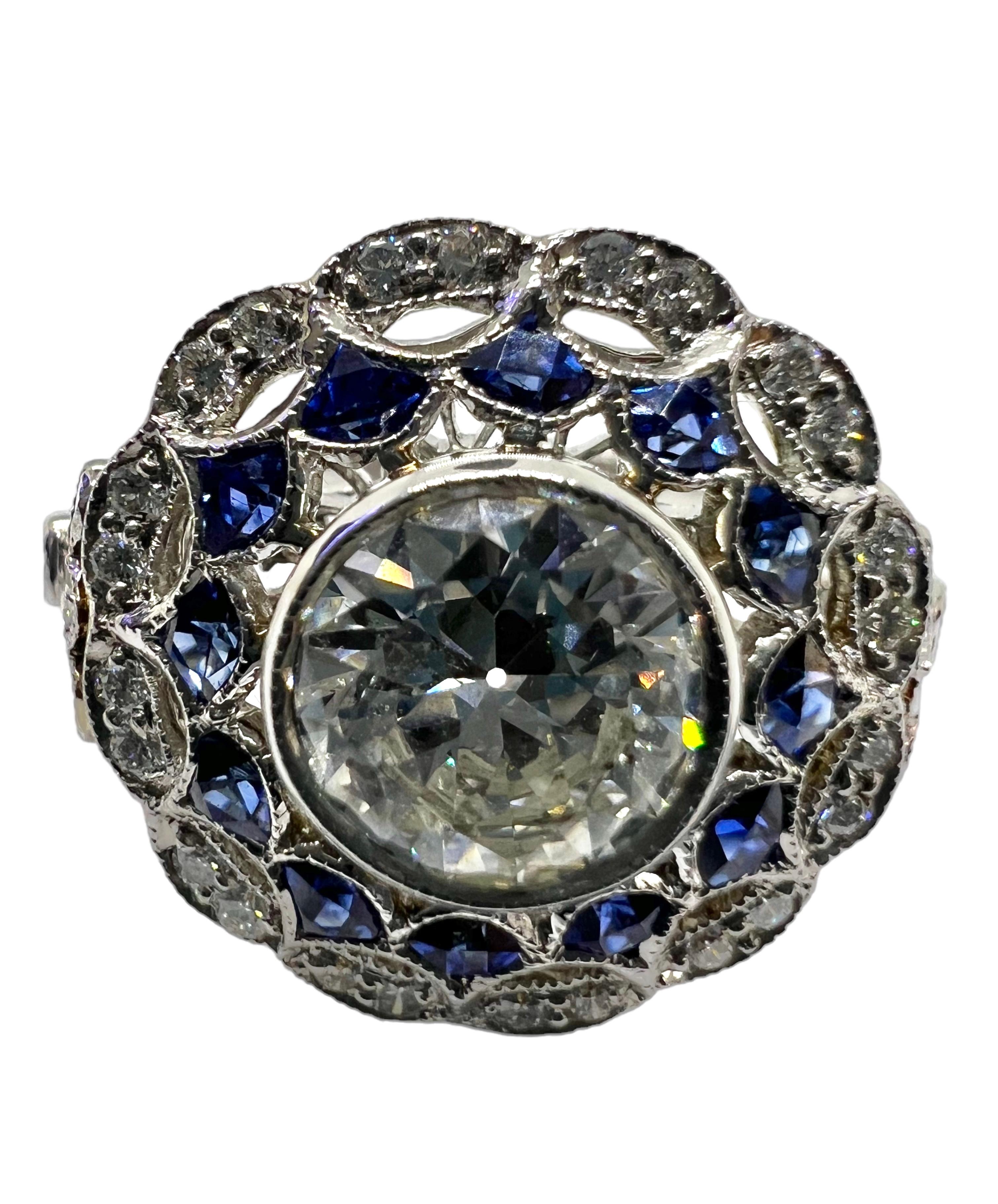 Bague Art déco Sophia D. en saphir bleu et diamants Neuf - En vente à New York, NY