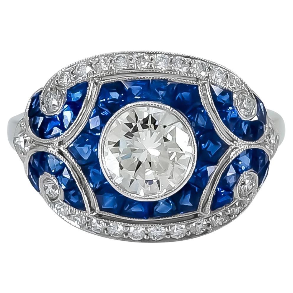 Sophia D. Blue Sapphire and Diamond Art Deco Ring For Sale
