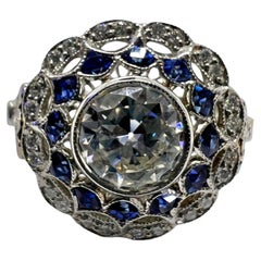 Sophia D. Blue Sapphire and Diamond Art Deco Ring