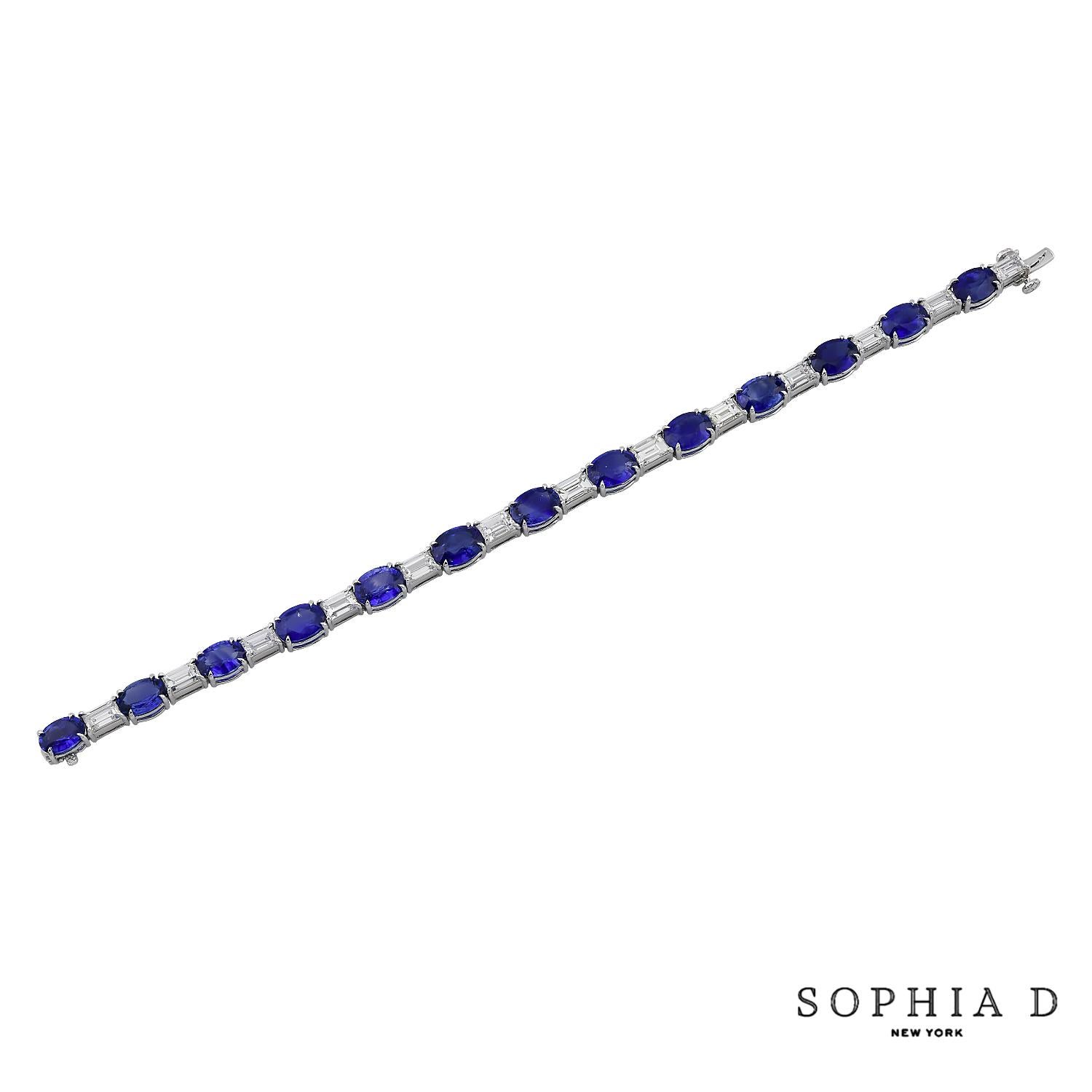 A Sophia D. tennis bracelet featuring an oval-shaped blue sapphire with a total carat of 17.36 carat and emerald-cut diamond of 5.72 carat. Set in platinum.

Sophia D has been known world-wide for over 40 years because of its rich history of design
