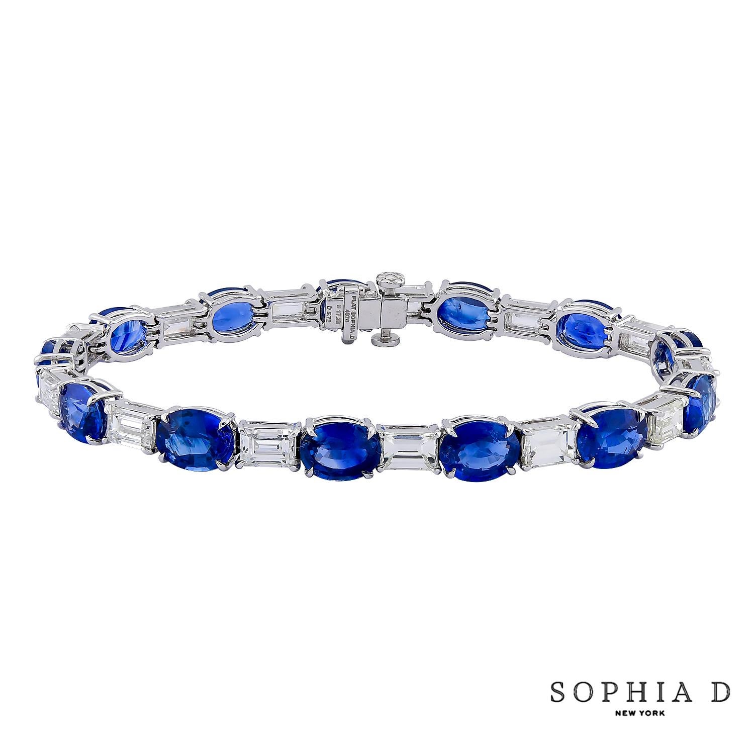 Oval Cut Sophia D. Blue Sapphire and Diamond Bracelet For Sale