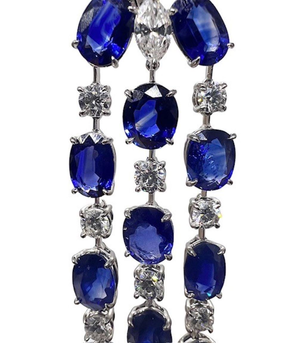 Art Deco Sophia D. Blue Sapphire and Diamond Earrings Set in Platinum For Sale