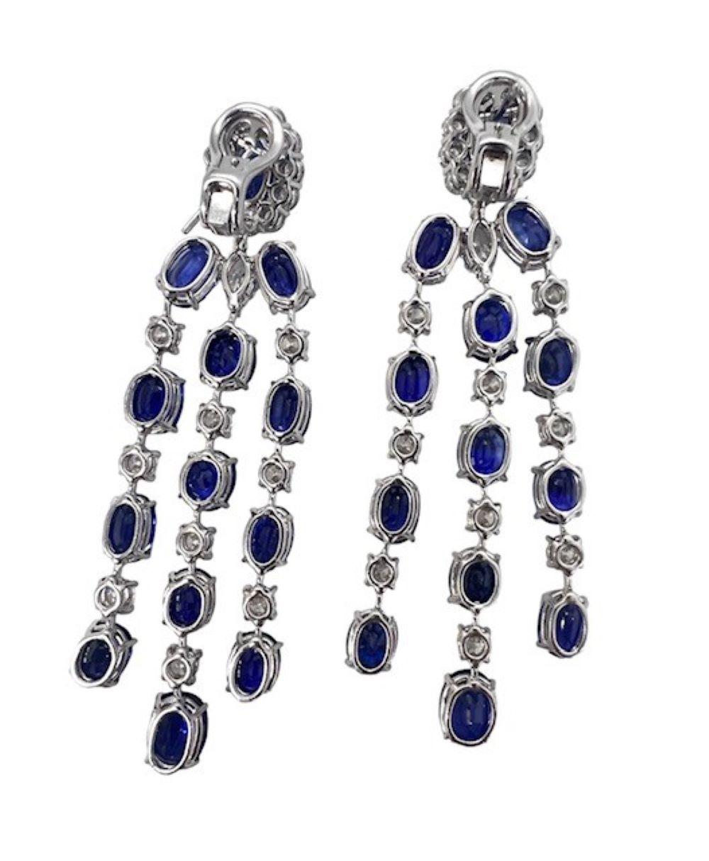 Oval Cut Sophia D. Blue Sapphire and Diamond Earrings Set in Platinum For Sale