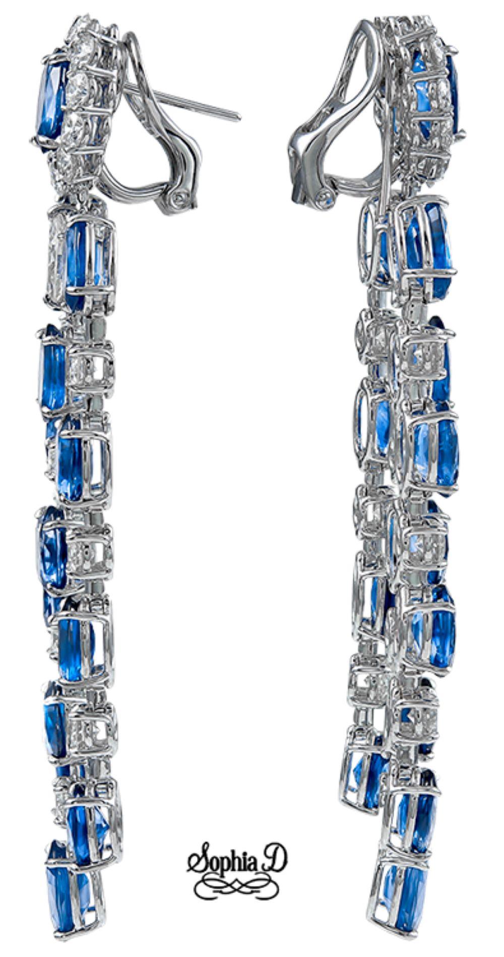 Sophia D. Blue Sapphire and Diamond Earrings Set in Platinum In New Condition For Sale In New York, NY