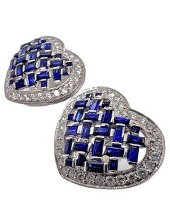 Sophia D. Blue Sapphire and Diamond Heart Shaped Earrings