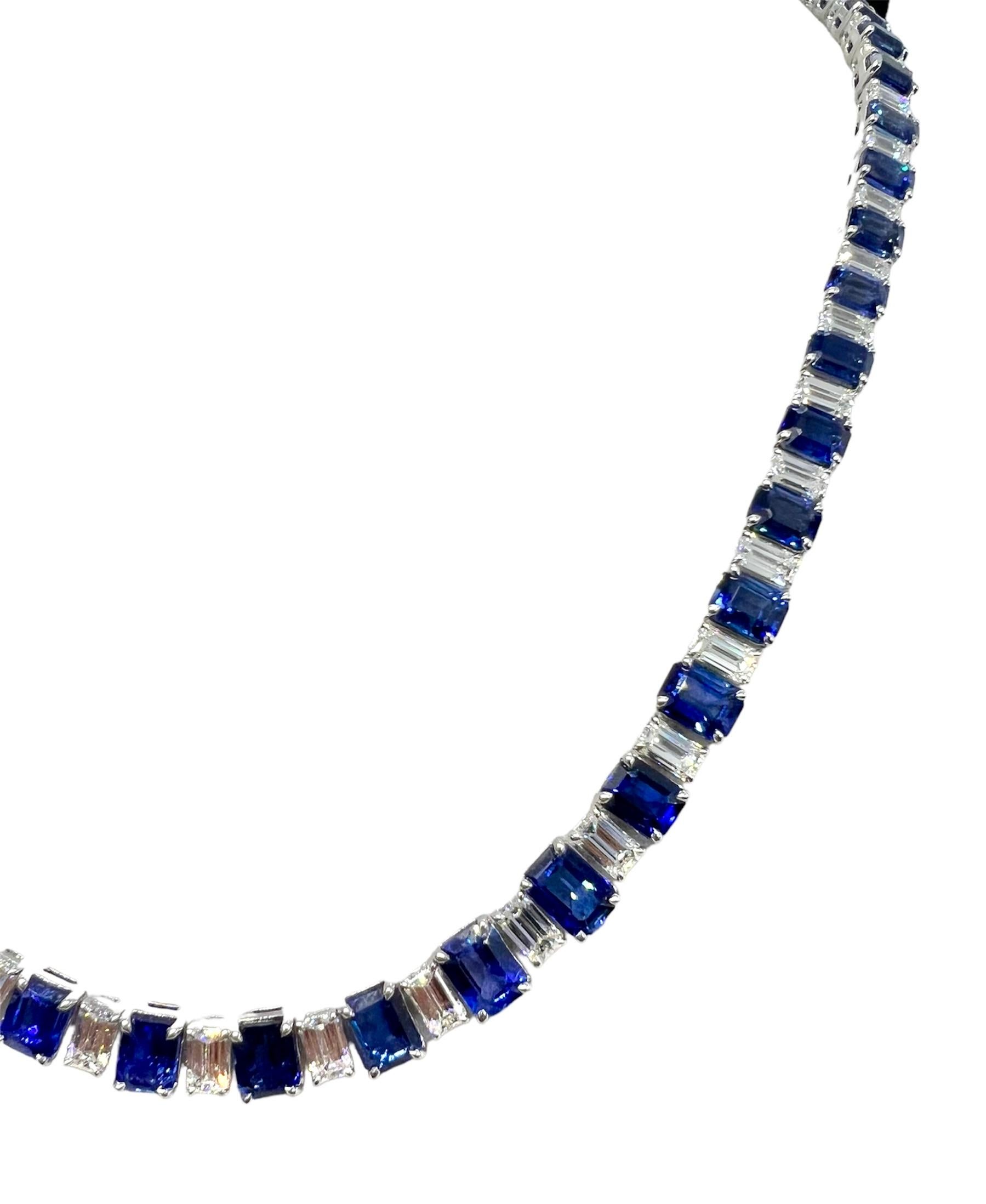 A platinum necklace with 10.96 carat diamonds and 32.24 carat blue sapphire.

Sophia D by Joseph Dardashti LTD has been known worldwide for 35 years and are inspired by classic Art Deco design that merges with modern manufacturing techniques.
