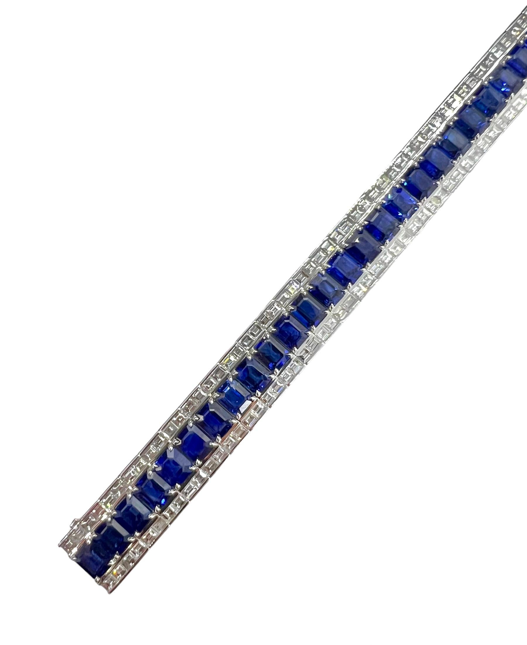 Sophia D. Blue Sapphire and Diamond Platinum Bracelet In New Condition For Sale In New York, NY
