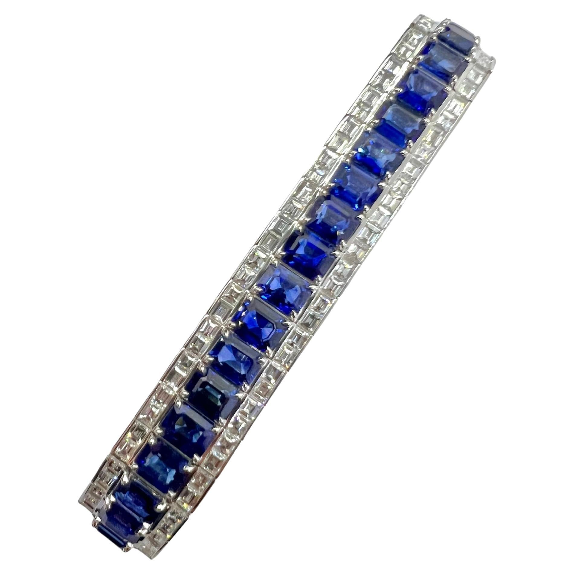 Sophia D. Blue Sapphire and Diamond Platinum Bracelet For Sale