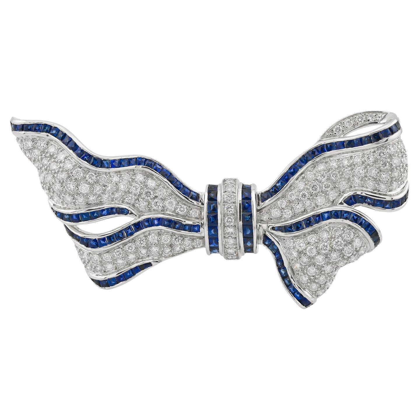 Sophia D. Blue Sapphire and Diamond Ribbon Brooch