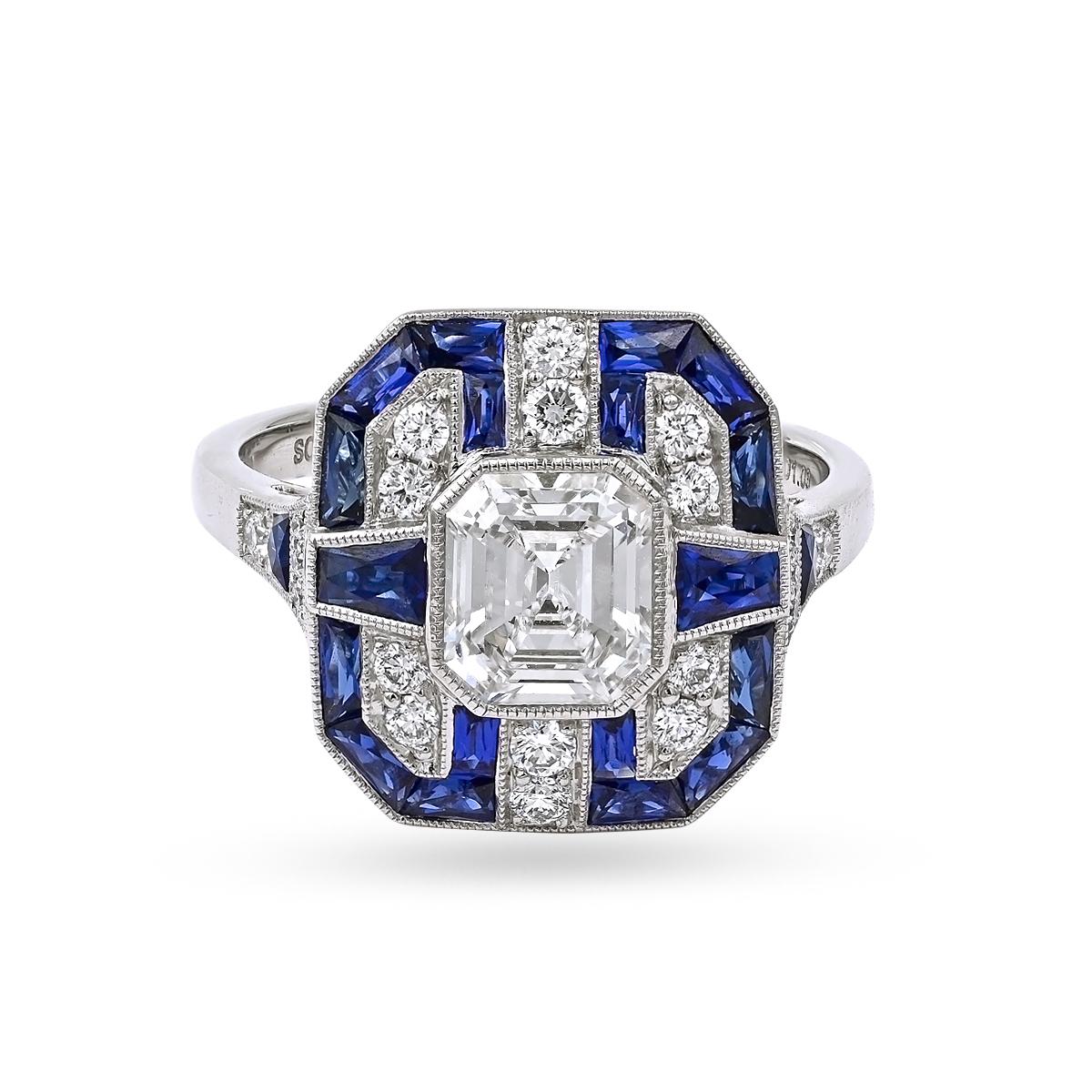 Emerald Cut Sophia D. Sapphire and Diamond Ring For Sale