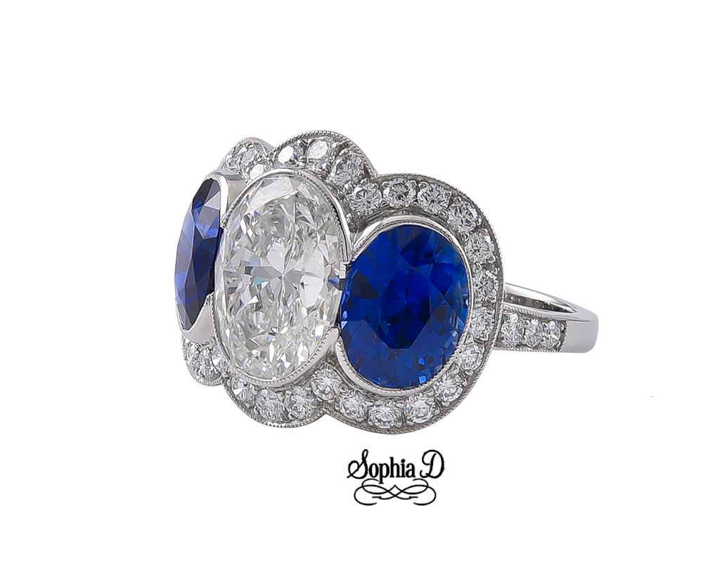 Art Deco Sophia D. Blue Sapphire and Diamond Ring in Platinum For Sale