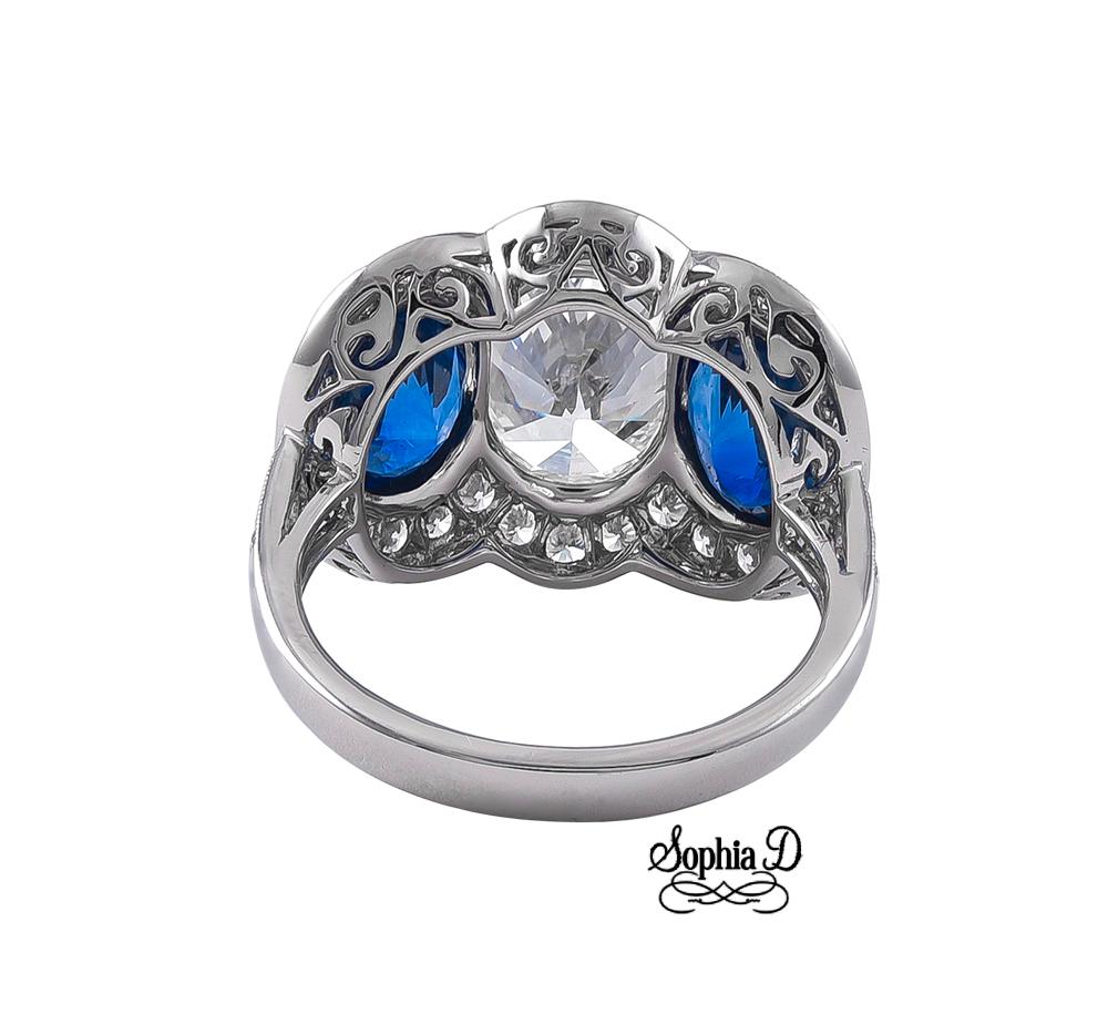 Oval Cut Sophia D. Blue Sapphire and Diamond Ring in Platinum For Sale