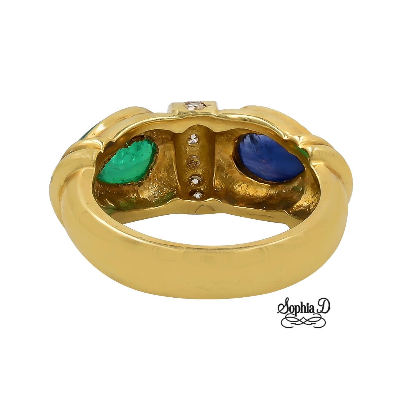 Art Deco Sophia D. Blue Sapphire and Emerald Ring For Sale