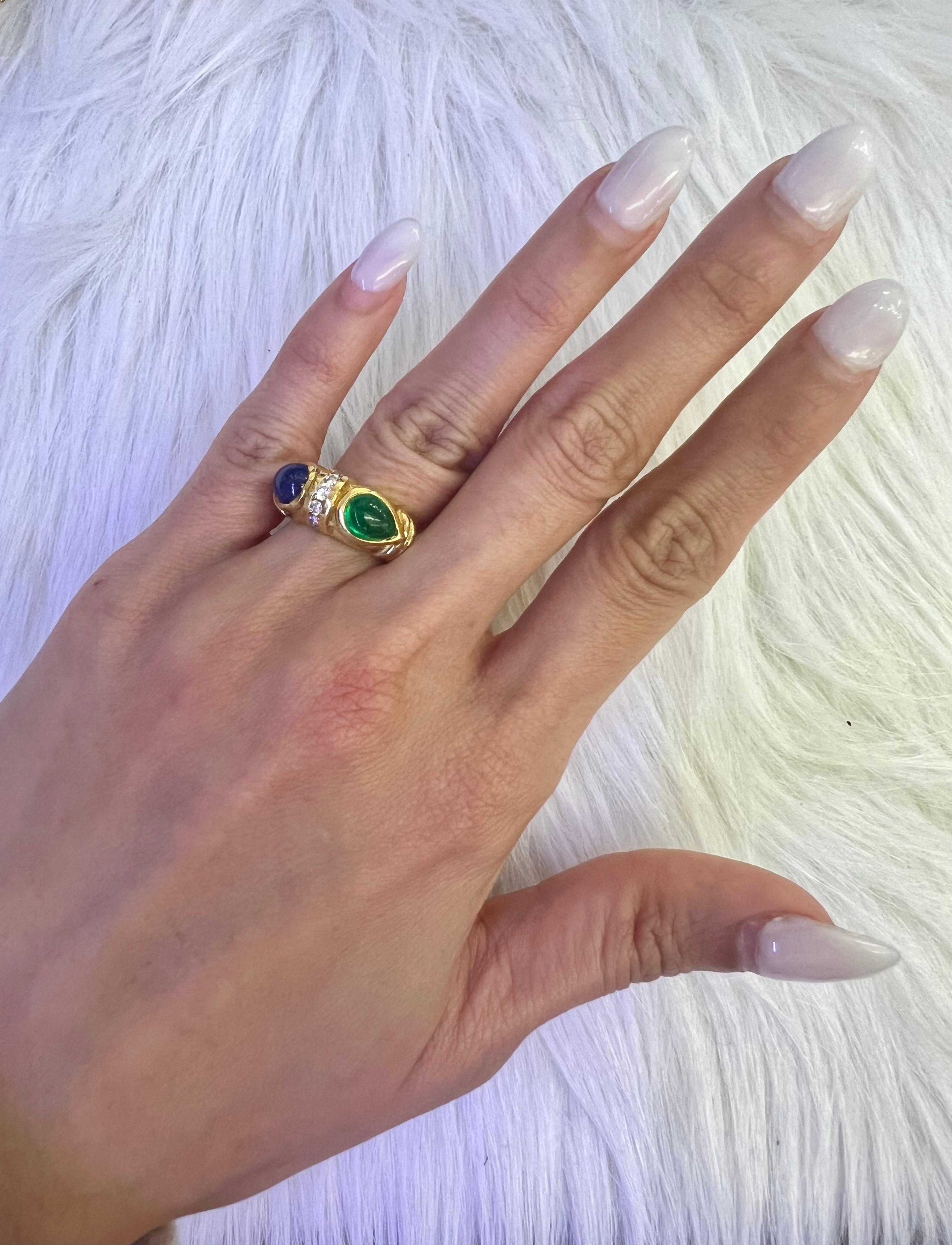 Oval Cut Sophia D. Blue Sapphire and Emerald Ring For Sale