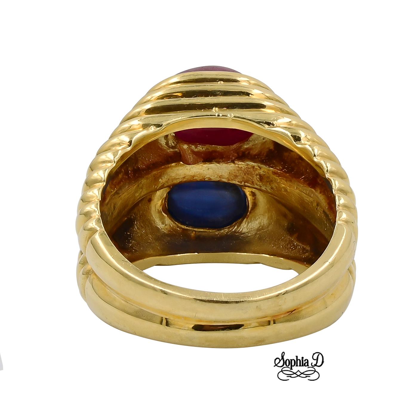 Art Deco Sophia D. Blue Sapphire and Ruby Ring For Sale